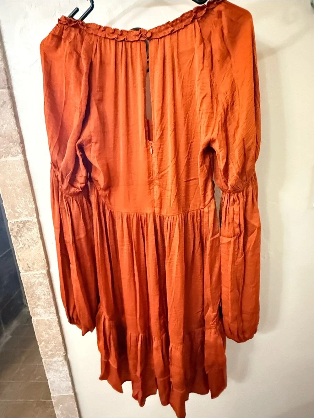Umgee Rust Orange Long Sleeve Tiered Ruffle Mini Dress